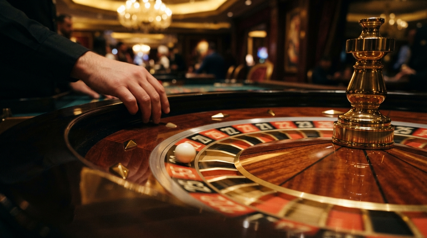 Casino sider med free spins uden om ROFUS — Makrooptagelse af en roulettekugle i bevægelse langs banen på et blankpoleret me