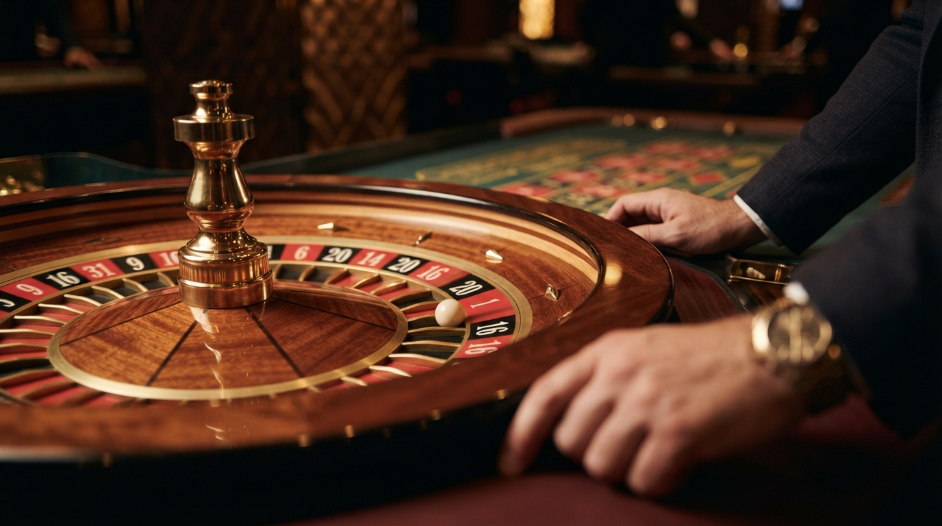 Nye casinoer i Danmark — Et makro-look på et roulettebord, hvor kuglen næsten stopper i et af de røde fel